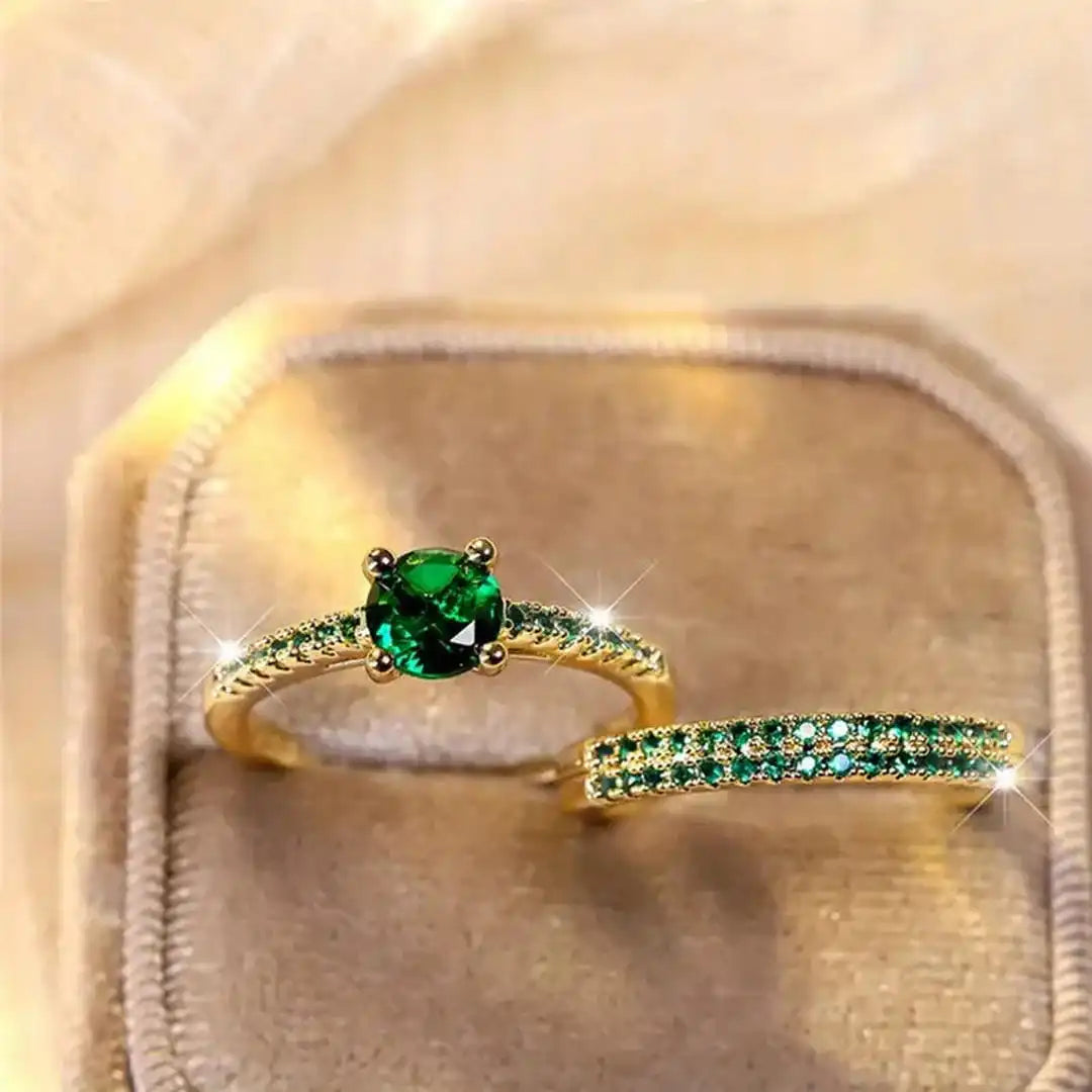Serena Emerald Duo Ring Gold Set