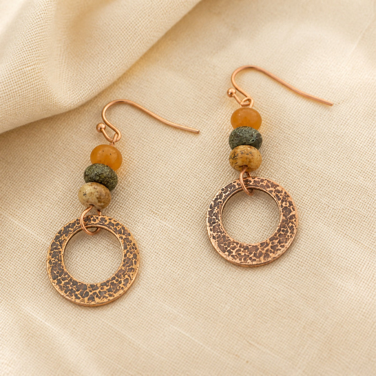 Rustic Stone Bead Hoop Earrings
