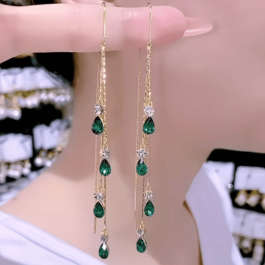 Green Rain Tassel Earrings