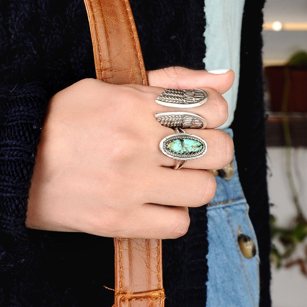 Turquoise Silver Boho Ring