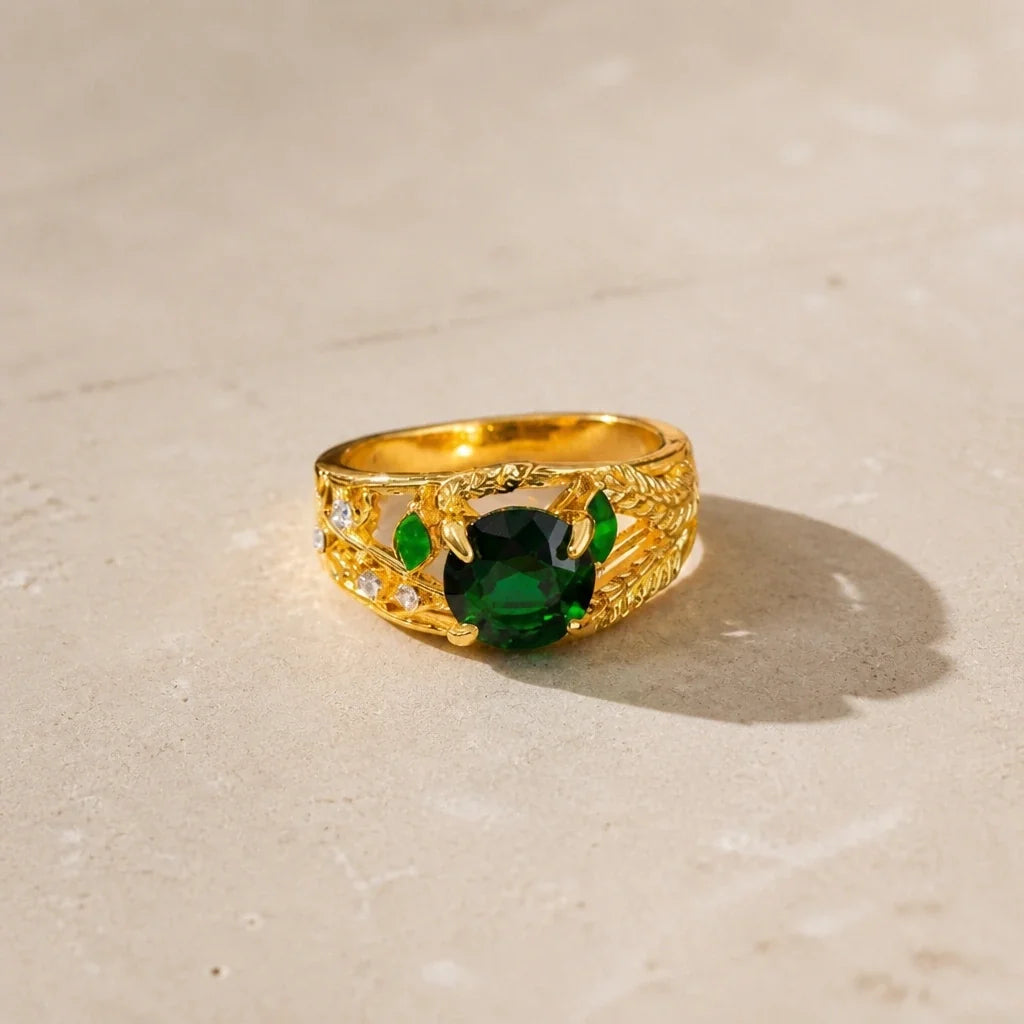 Exotic Green Crystal Gold Ring