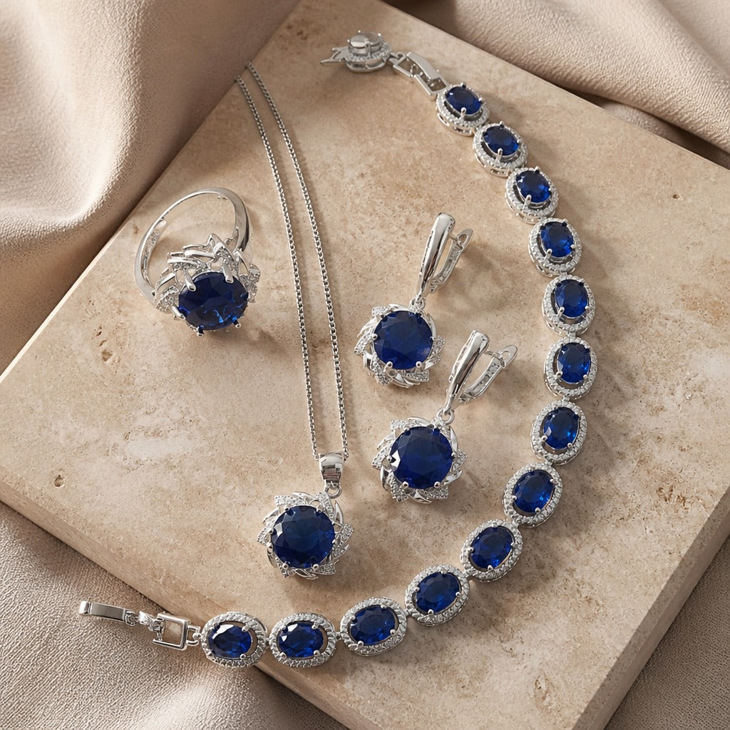 Royal Sapphire Silver Set