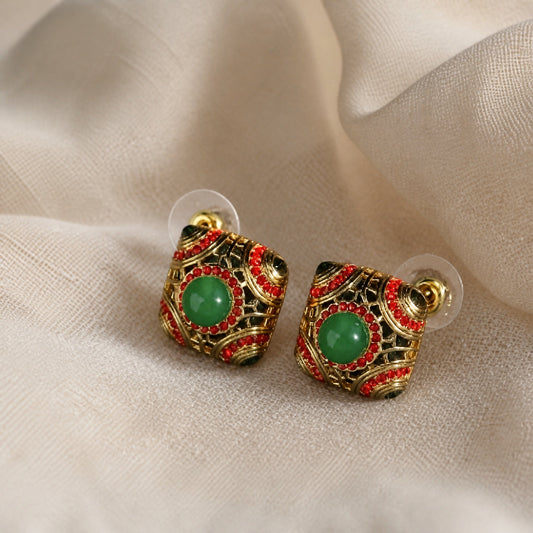 Retro Emerald Link Statement Earrings