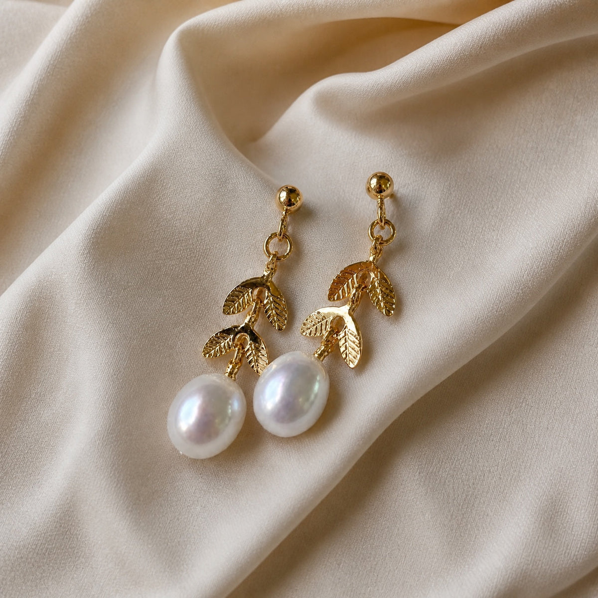 Leaf Stone Hoop Earrings