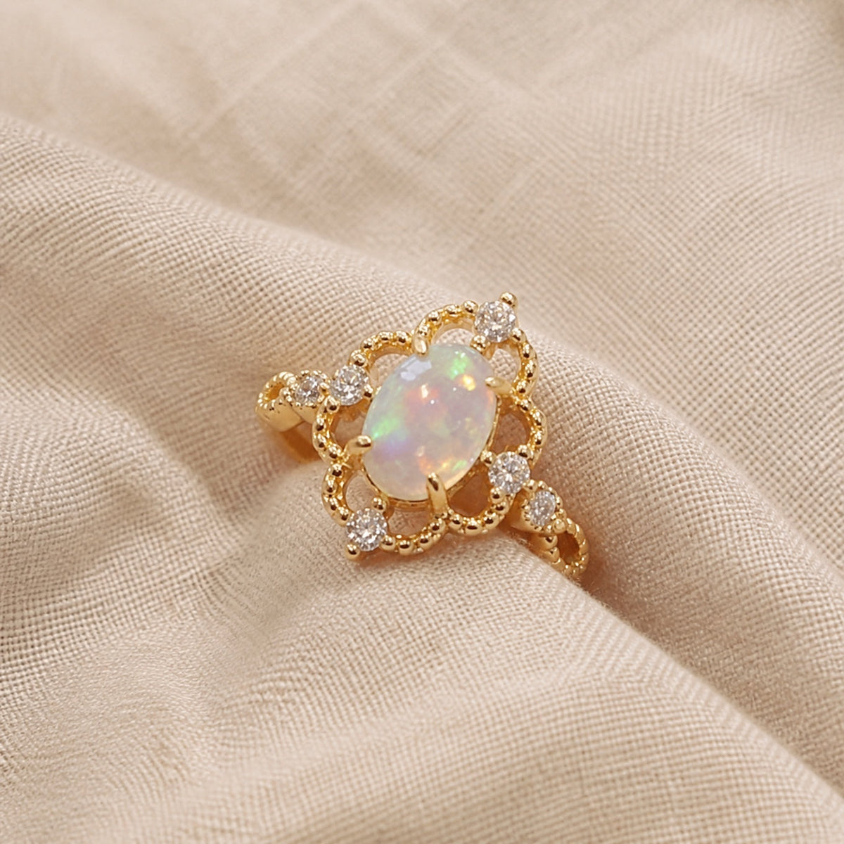 Vintage Opal Halo Gold Ring