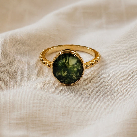 Moss Agate Solitaire Ring