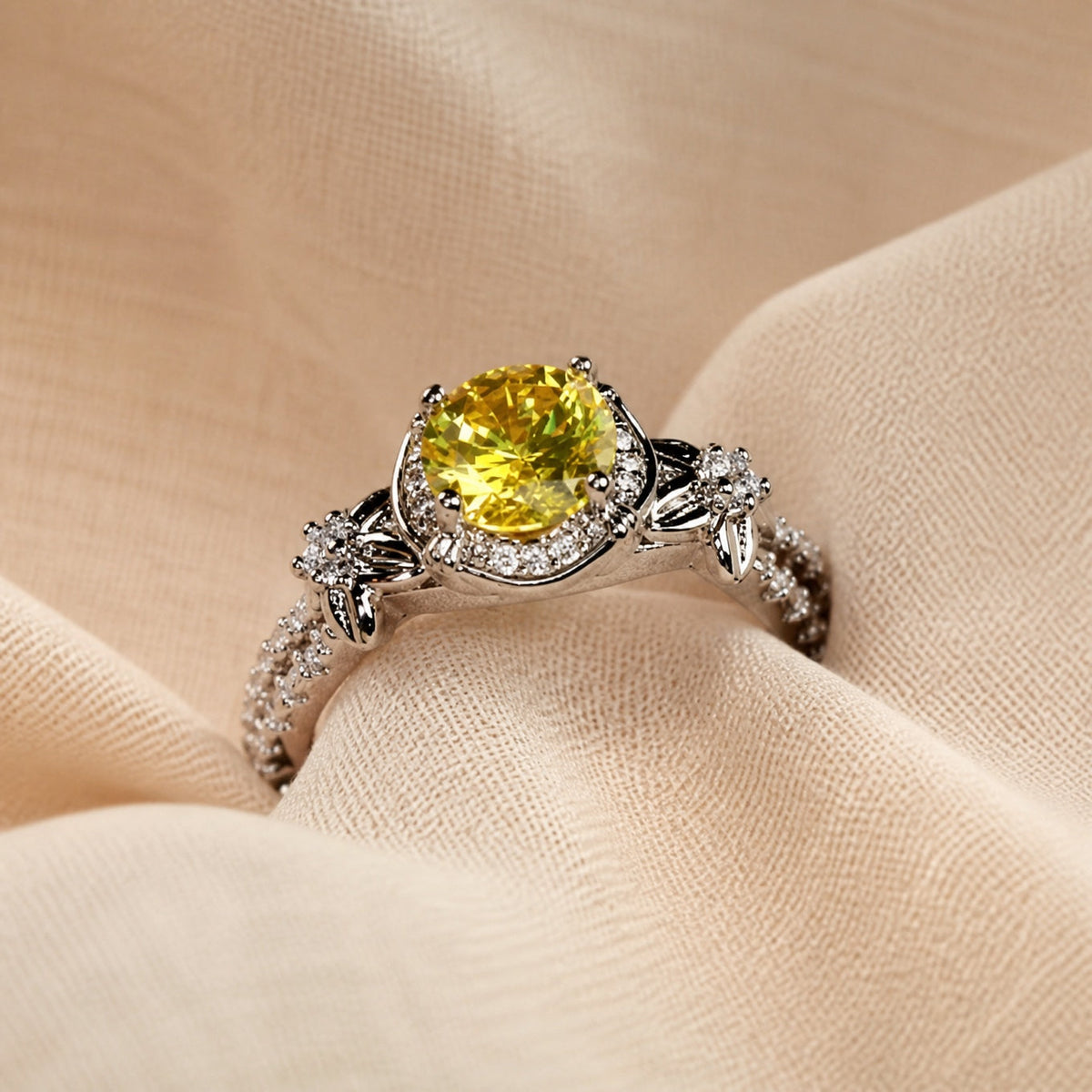 Opulent Yellow Floral Ring
