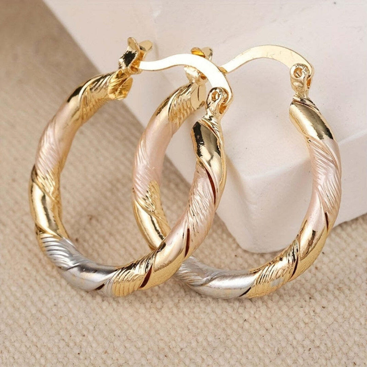 Vintage Round Hoop Gold Silver and Rose Earrings