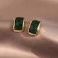 Green Stone Rectangle Stud Earrings