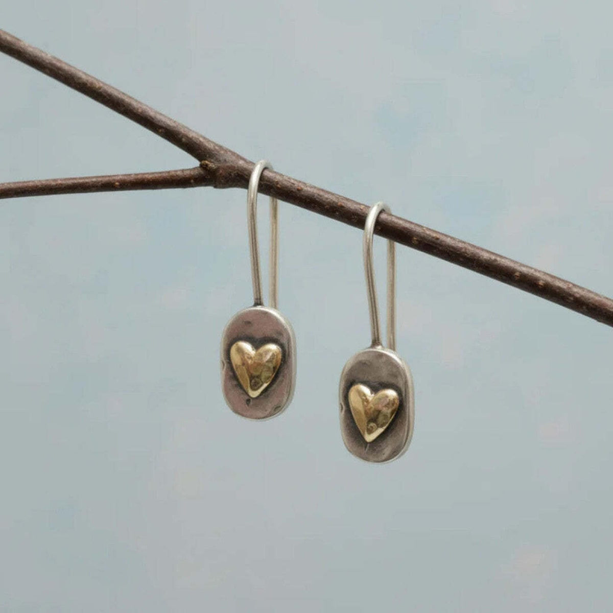 Vintage Gold Inlaid Heart Earrings