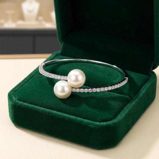 Duo Pearl Pavé Cuff Bracelet