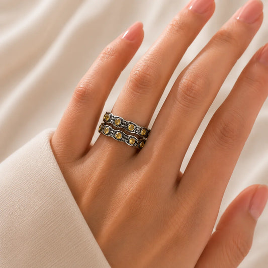 Vintage Texture Floral Ring Set