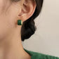 Green Stone Rectangle Stud Earrings