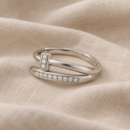 White Gold Zirconia Crossover Ring