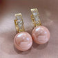Pink Pearl Baguette Huggie Earrings