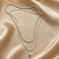 White Gold Double Layer Teardrop Pendant Necklace