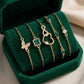 Hallow Heart Green Crystal Stone Bracelet Set