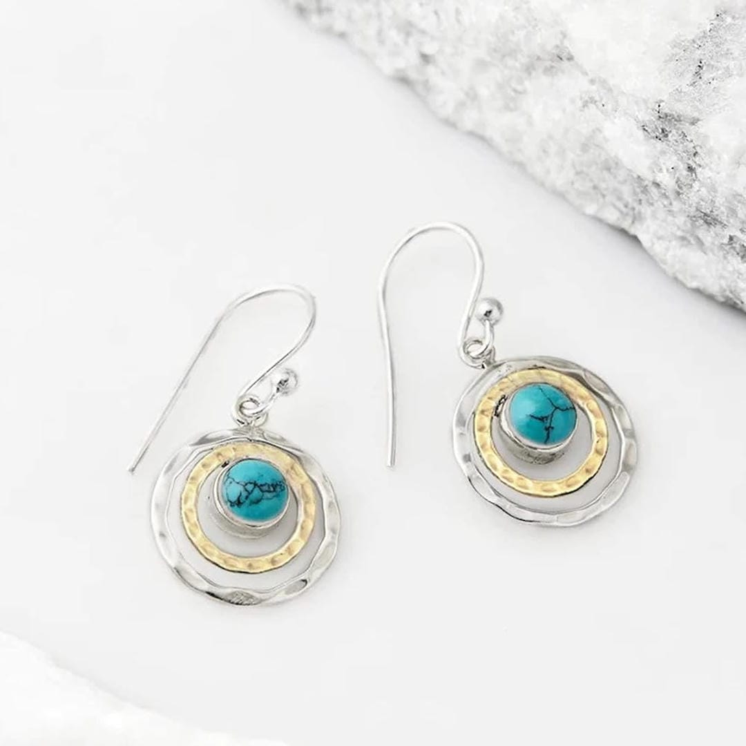 Boho Saturn Earrings Turquoise and Gold