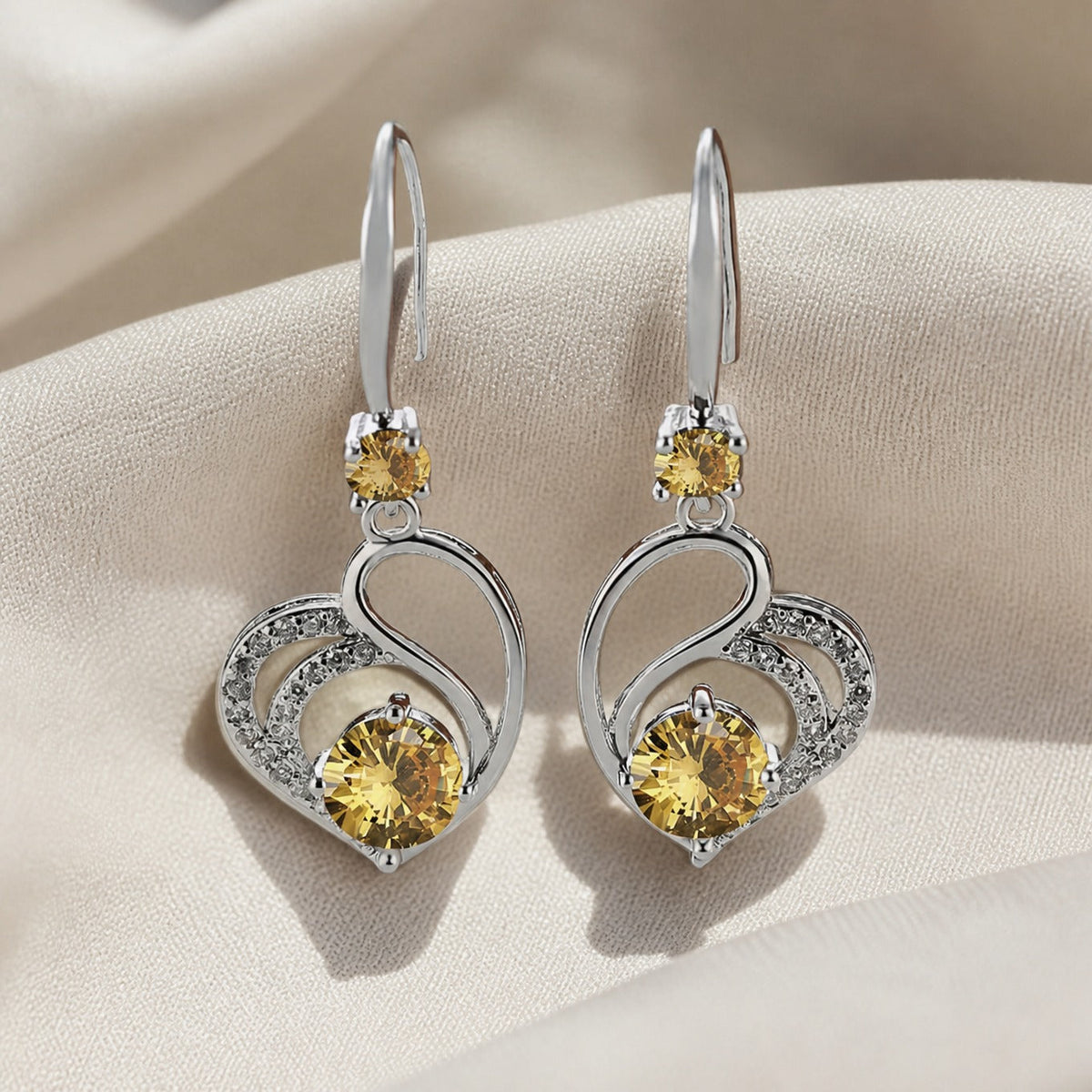 Exquisite Yellow Heart Earrings