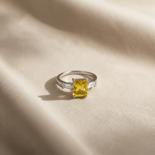 Exquisite Yellow Cushion Ring