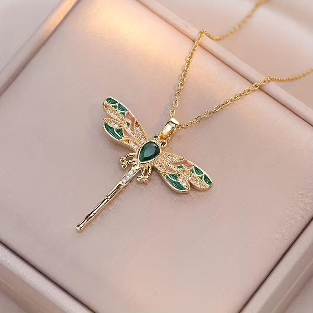 Emerald Dragonfly Elegance Necklace