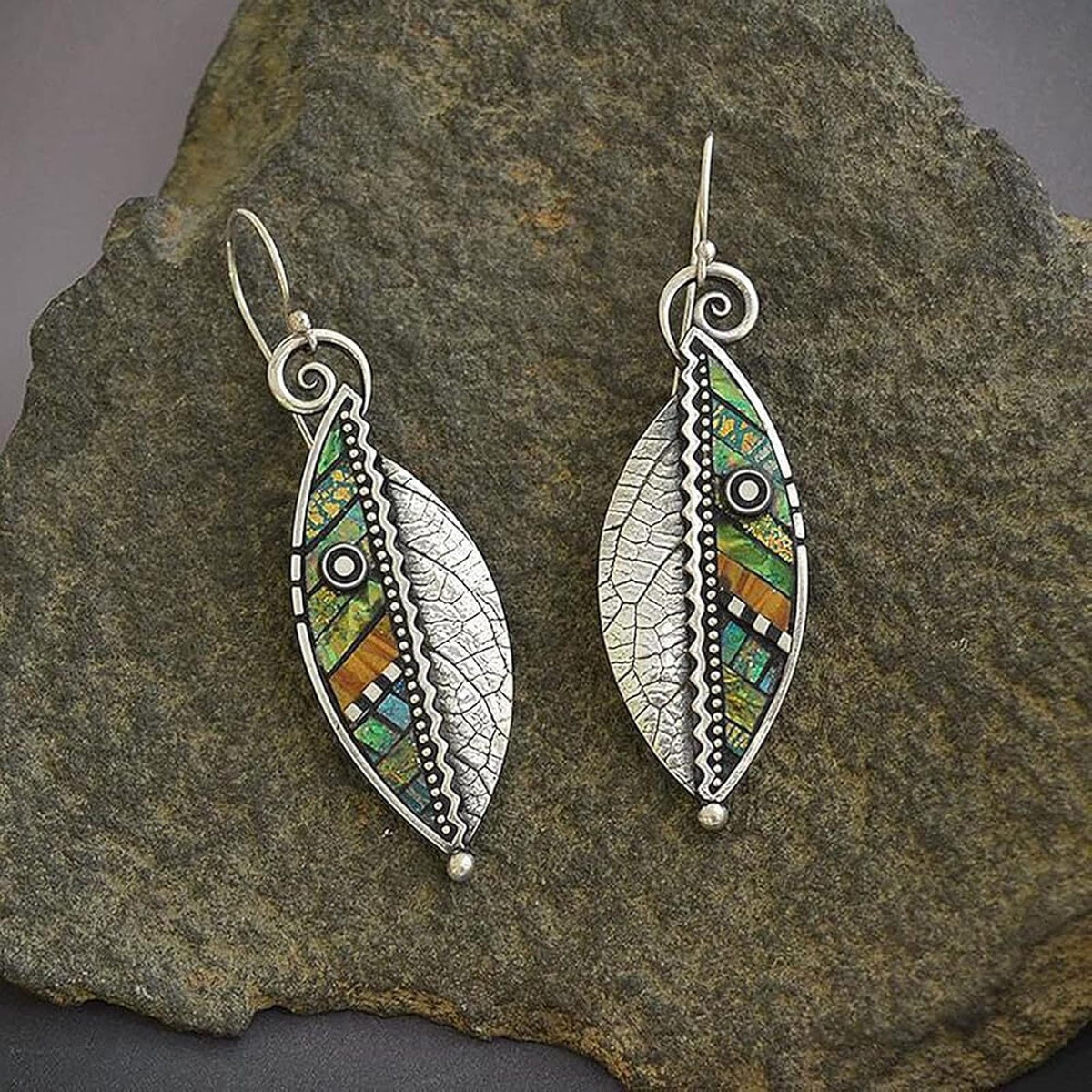 Vintage Bohemian Mozaic Leaf Earrings
