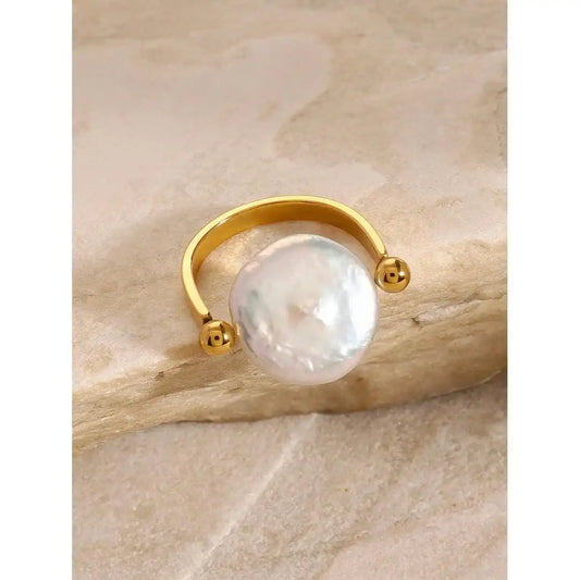 Open Band Coin Pearl Ring
