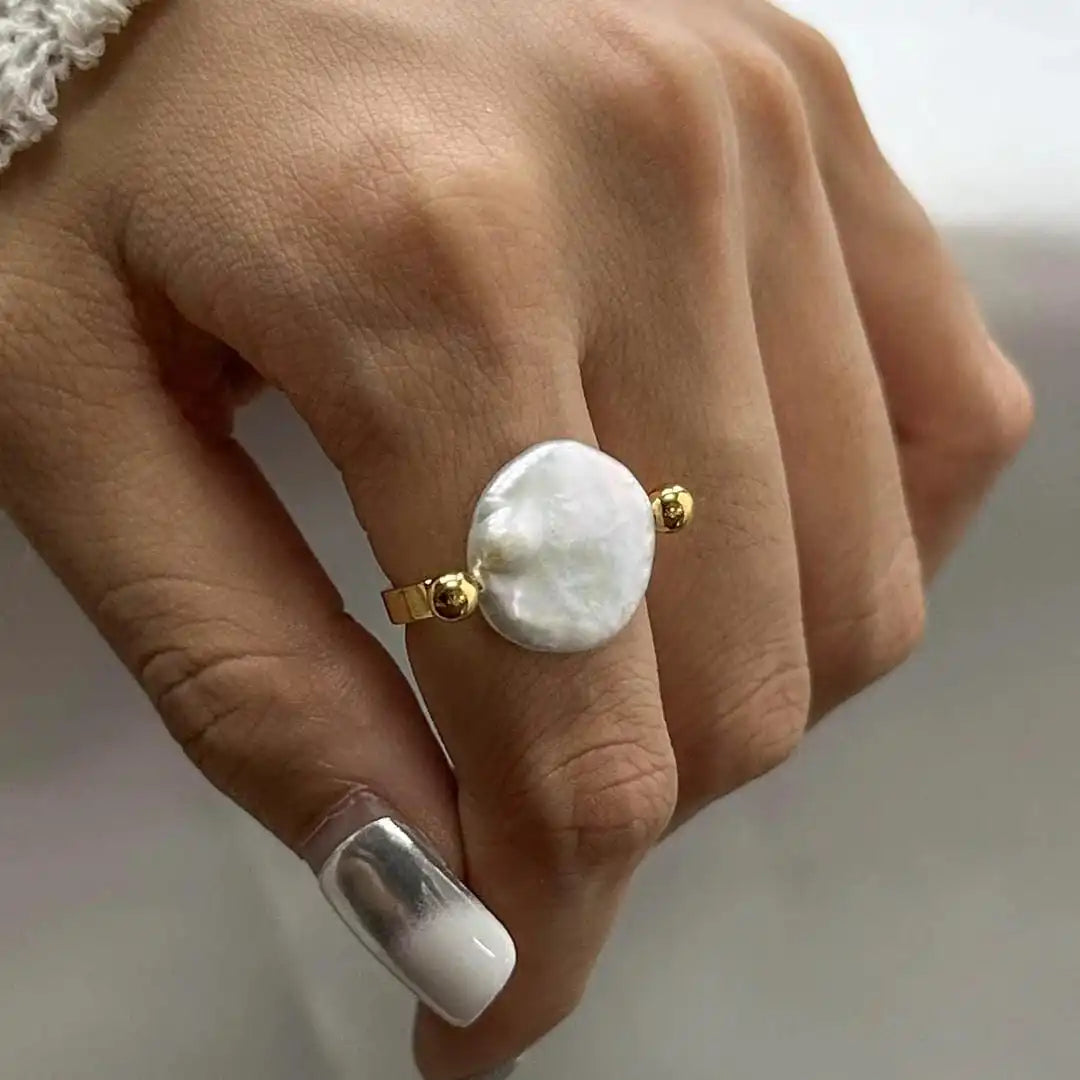 Open Band Coin Pearl Ring