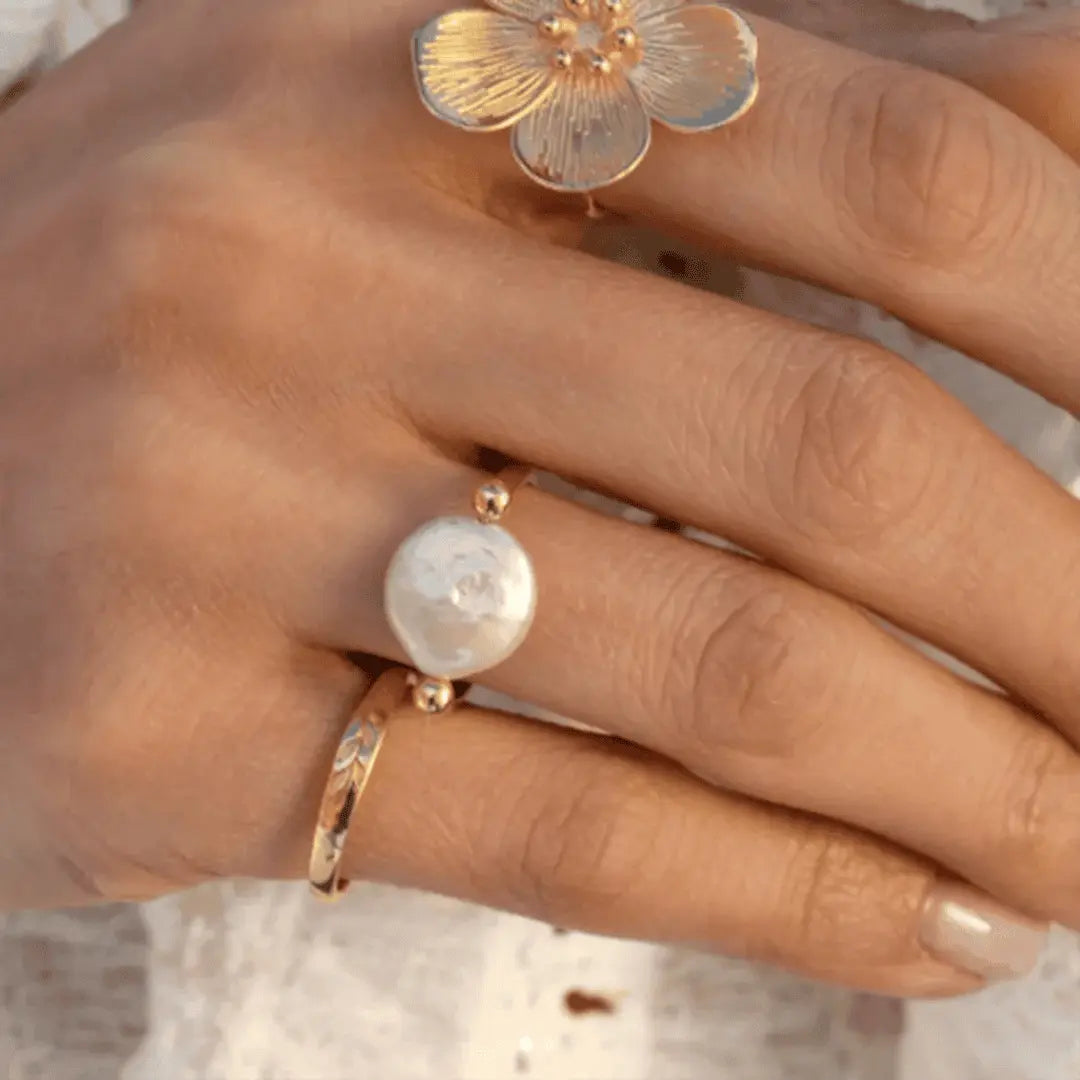 Open Band Coin Pearl Ring