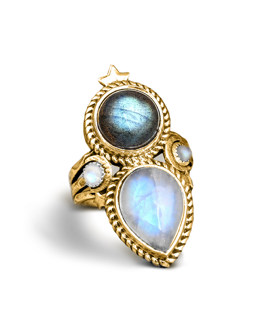 Celestial Moonstone Labradorite Ring