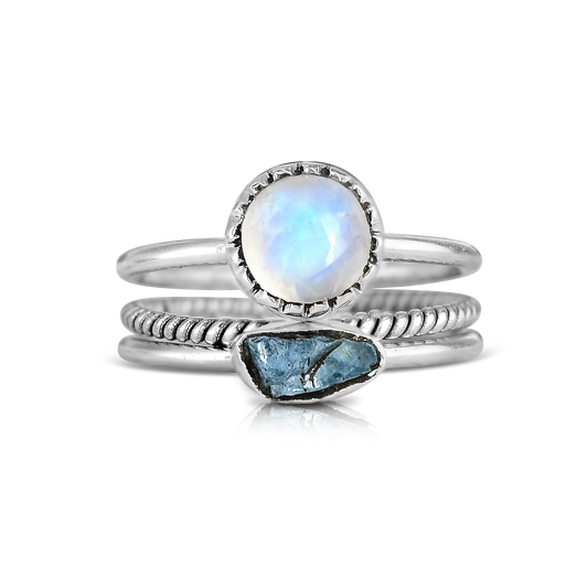 Moonstone Aquamarine Ring Set