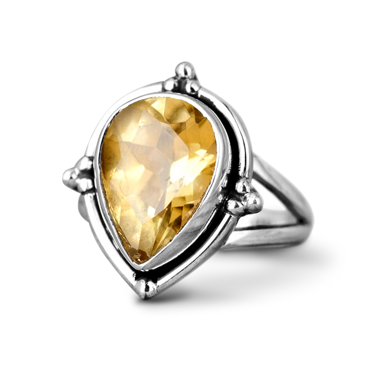 Citrine Teardrop Silver Ring