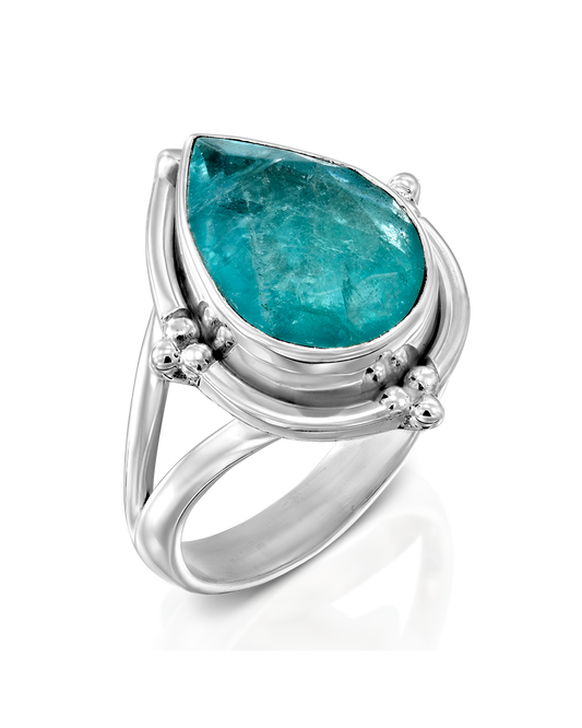 Fluorite Teardrop Silver Ring