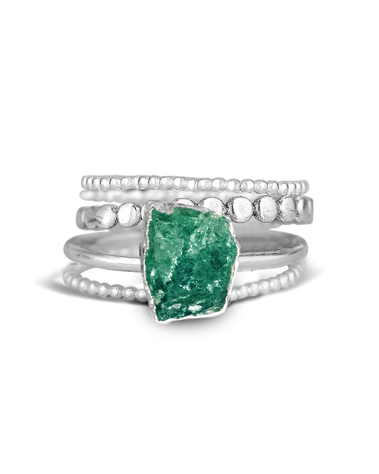 Green Aventurine Silver Ring Set