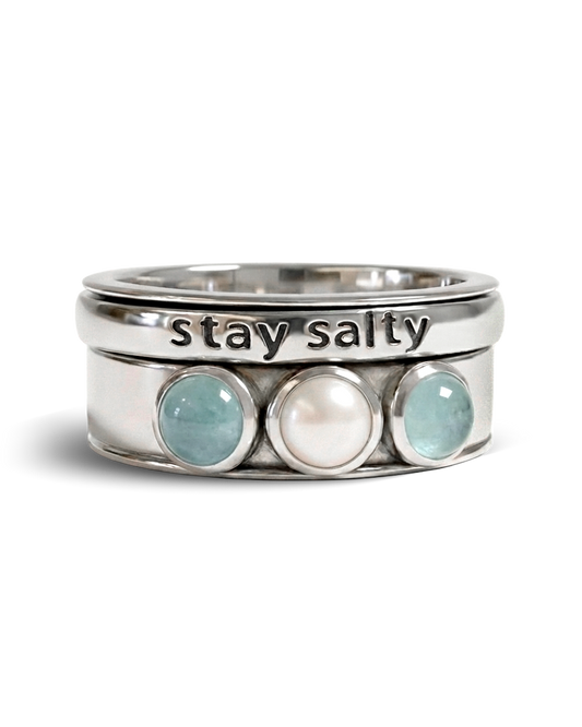Pearl and Aquamarine Fidget Ring