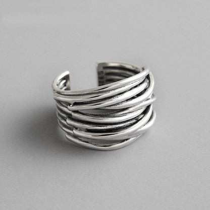Adjustable Layered Silver Wrap Ring