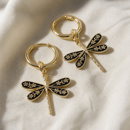 Floral Carved Dragonfly Shaped Earrings