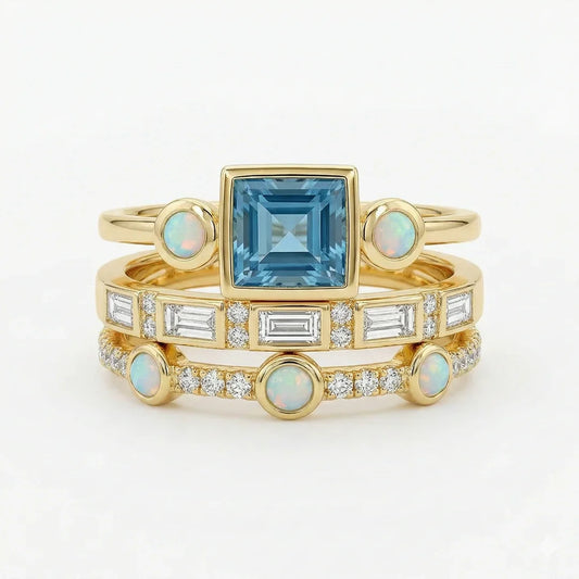 Vintage Blue Crystal Ring Set