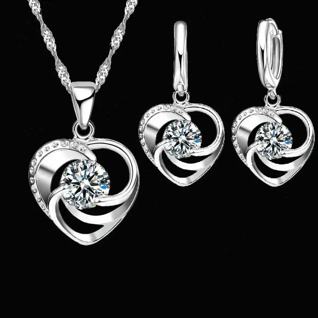 Sterling Silver Heart Necklace and Earrings