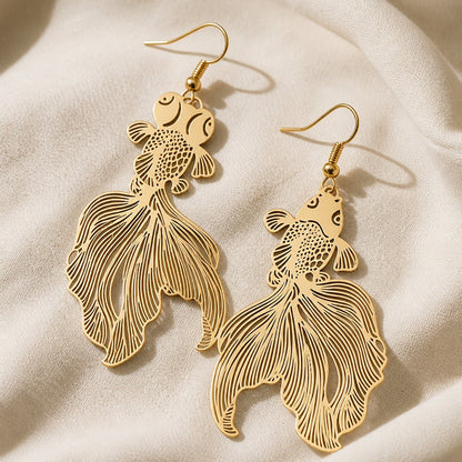 Koi Charm Drop Gold Earrings