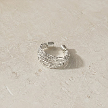 Layered Rope Silver Open Ring