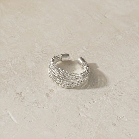 Layered Rope Silver Open Ring