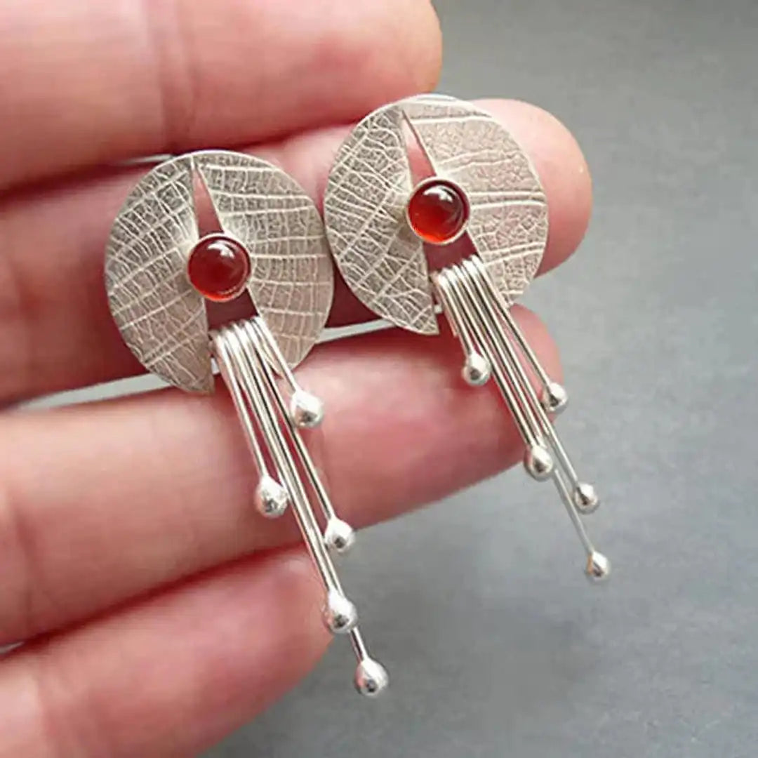 Hollow Red Stone Dangle Earrings