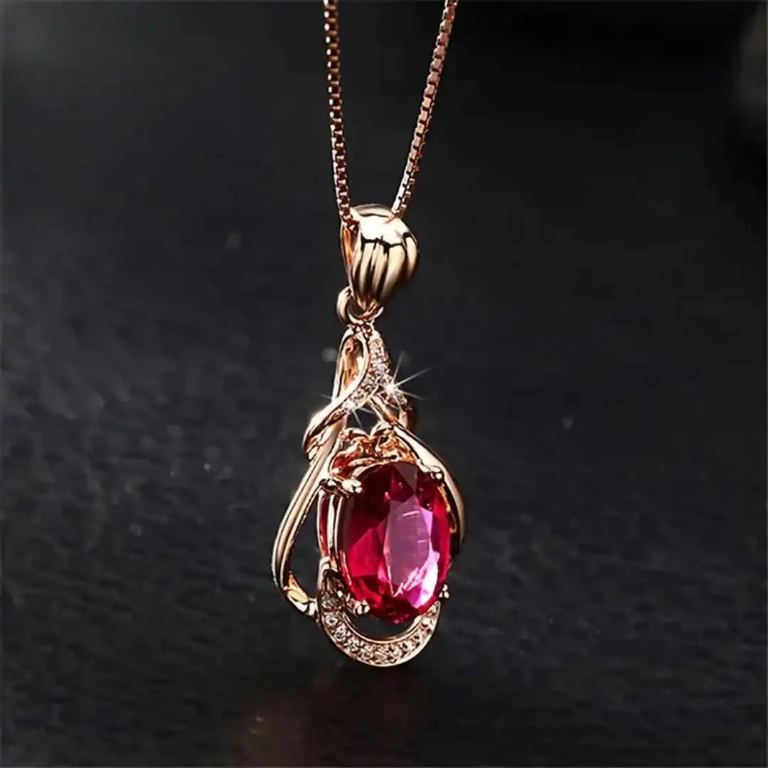 Exquisite Red Crystal Gold Necklace