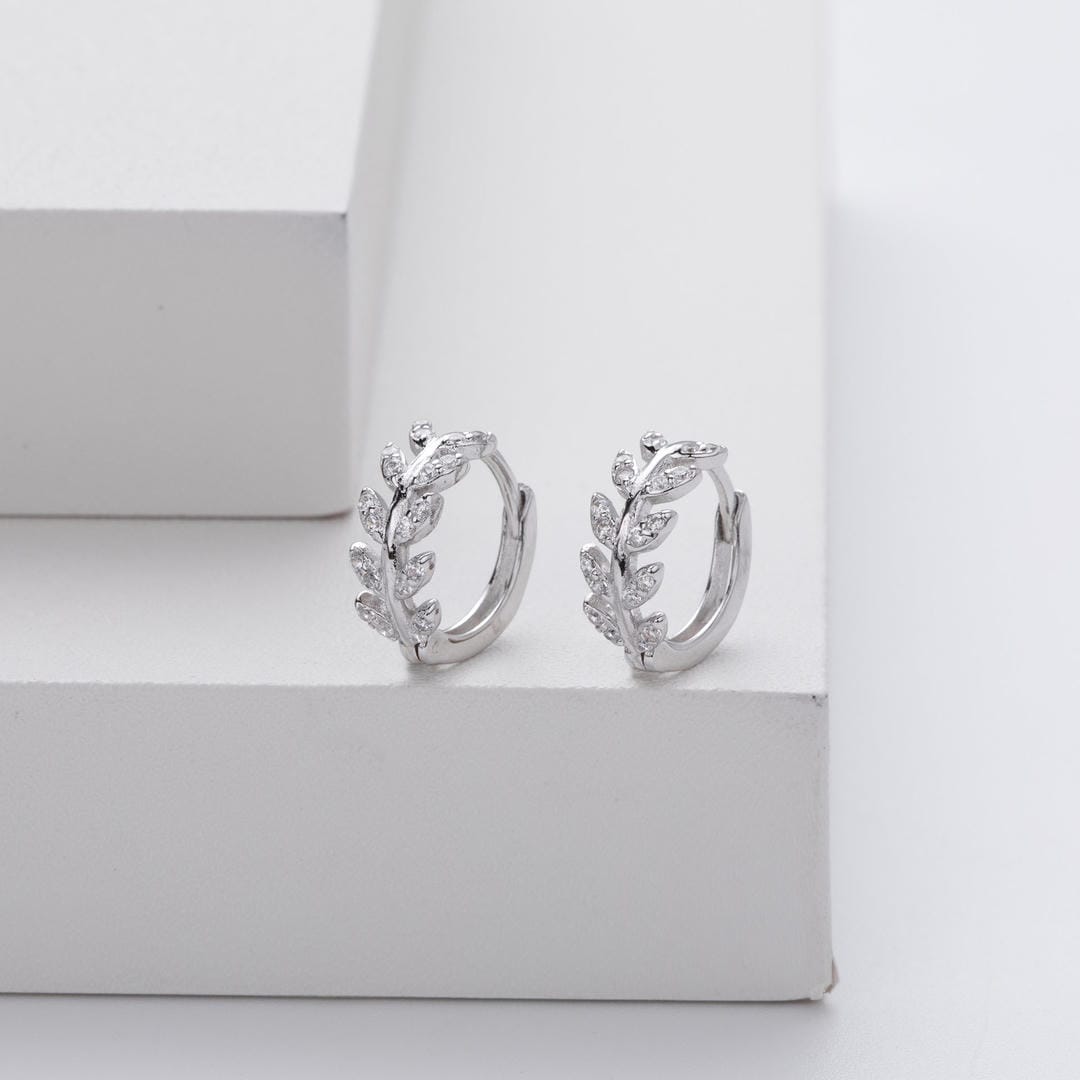 Silver Leaf Hoop Earrings