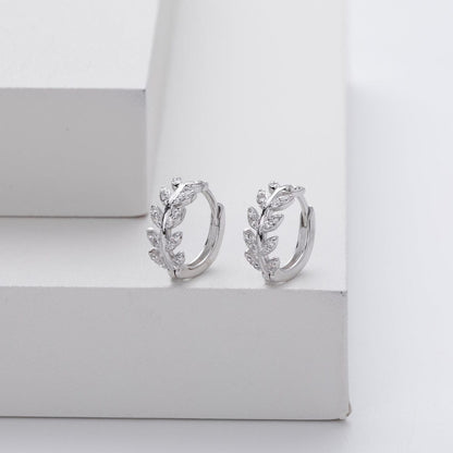 Silver Leaf Hoop Earrings
