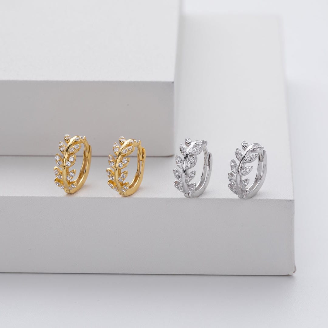 Silver Leaf Hoop Earrings