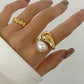 Maria Dazzling Pearl Sculpted Gold ring