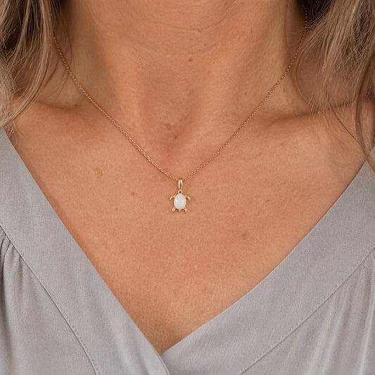 Opal Turtle Shaped Pendant Necklace