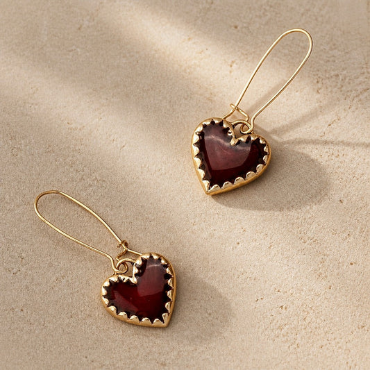 Red Heard Dangle Gold Earrings